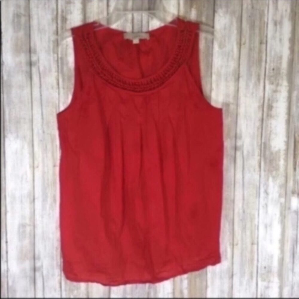 LOFT Red Crochet Neck Sleeveless Cotton Blouse Top Medium